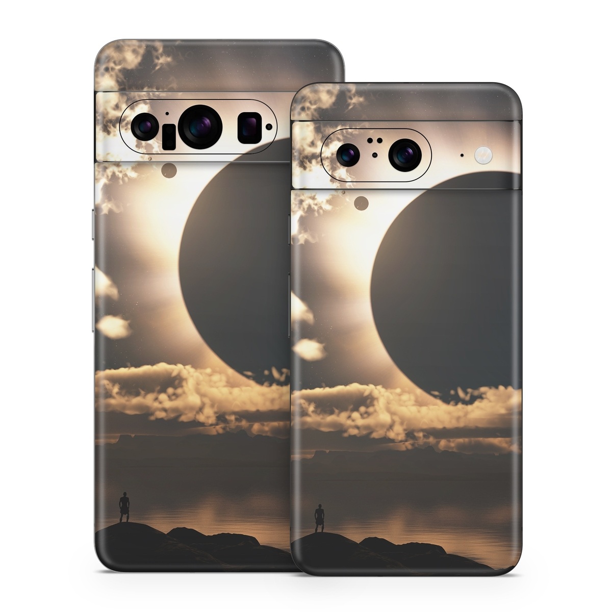Google Pixel 8 Series Skin design of Sky, Cloud, Daytime, Eclipse, Atmosphere, Cumulus, Sunlight, Sun, Astronomical object, Celestial event, with black, red, green, gray, pink, yellow colors