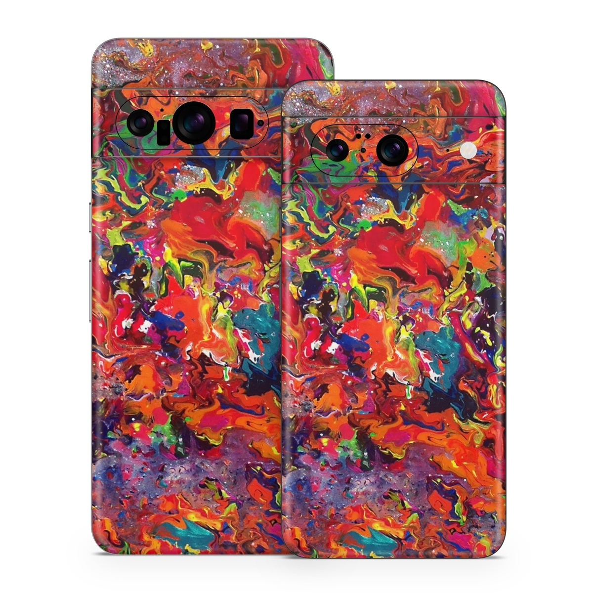 Google Pixel 8 Series Skin design of Colorfulness, Modern art, Acrylic paint, Painting, Visual arts, Art, Psychedelic art, Textile, Pattern, Paint, with red, yellow, green, orange, yellow colors