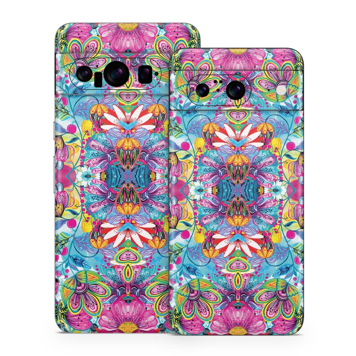 Google Pixel 8 Series Skin design of Pattern, Psychedelic art, Design, Textile, Visual arts, Art, Magenta, Motif, Symmetry, Paisley, with pink, blue, purple, yellow, orange, green, red colors
