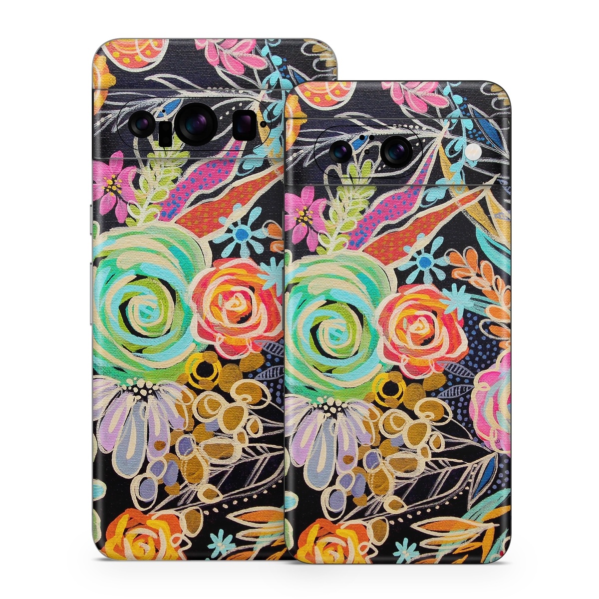 Google Pixel 8 Series Skin design of Pattern, Floral design, Design, Textile, Visual arts, Art, Graphic design, Psychedelic art, Plant, with black, gray, green, red, blue colors