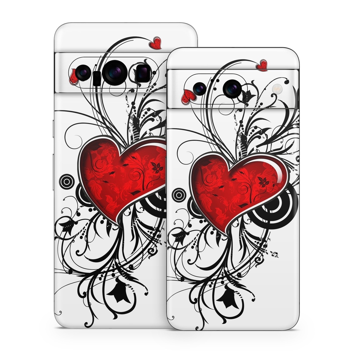 Google Pixel 8 Series Skin design of Heart, Line art, Love, Clip art, Plant, Graphic design, Illustration, with white, gray, black, red colors