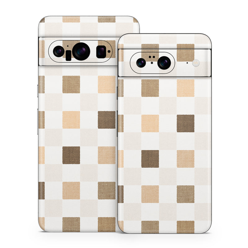 Google Pixel 8 Series Skin design of Brown, Rectangle, Beige, Textile, Sleeve, Grey, Khaki, Material property, Symmetry, Art, with white, gray, brown colors