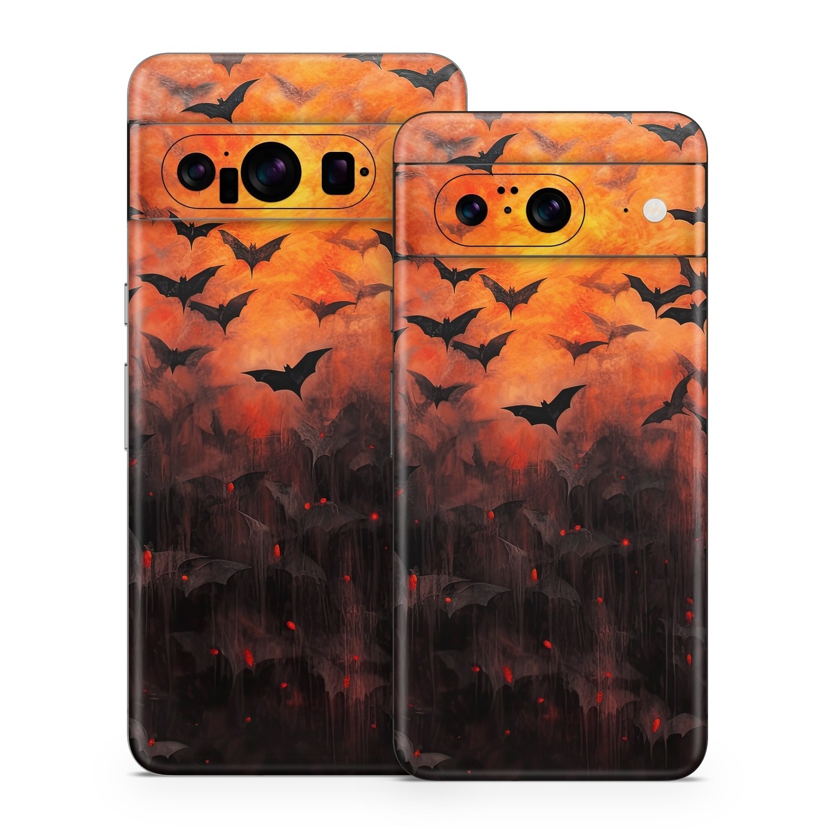 Google Pixel 8 Series Skin design of Vertebrate, Plant, Leaf, Orange, Branch, Natural landscape, Organism, Bird, Deciduous, Woody plant, with yellow, orange, red, black colors