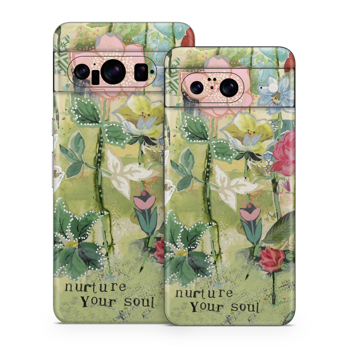 Google Pixel 8 Series Skin design of Flower, Plant, Botany, Pink, Wildflower, Flowering plant, Watercolor paint, Petal, Floral design, Pattern, with green, pink, red, blue, white, black colors