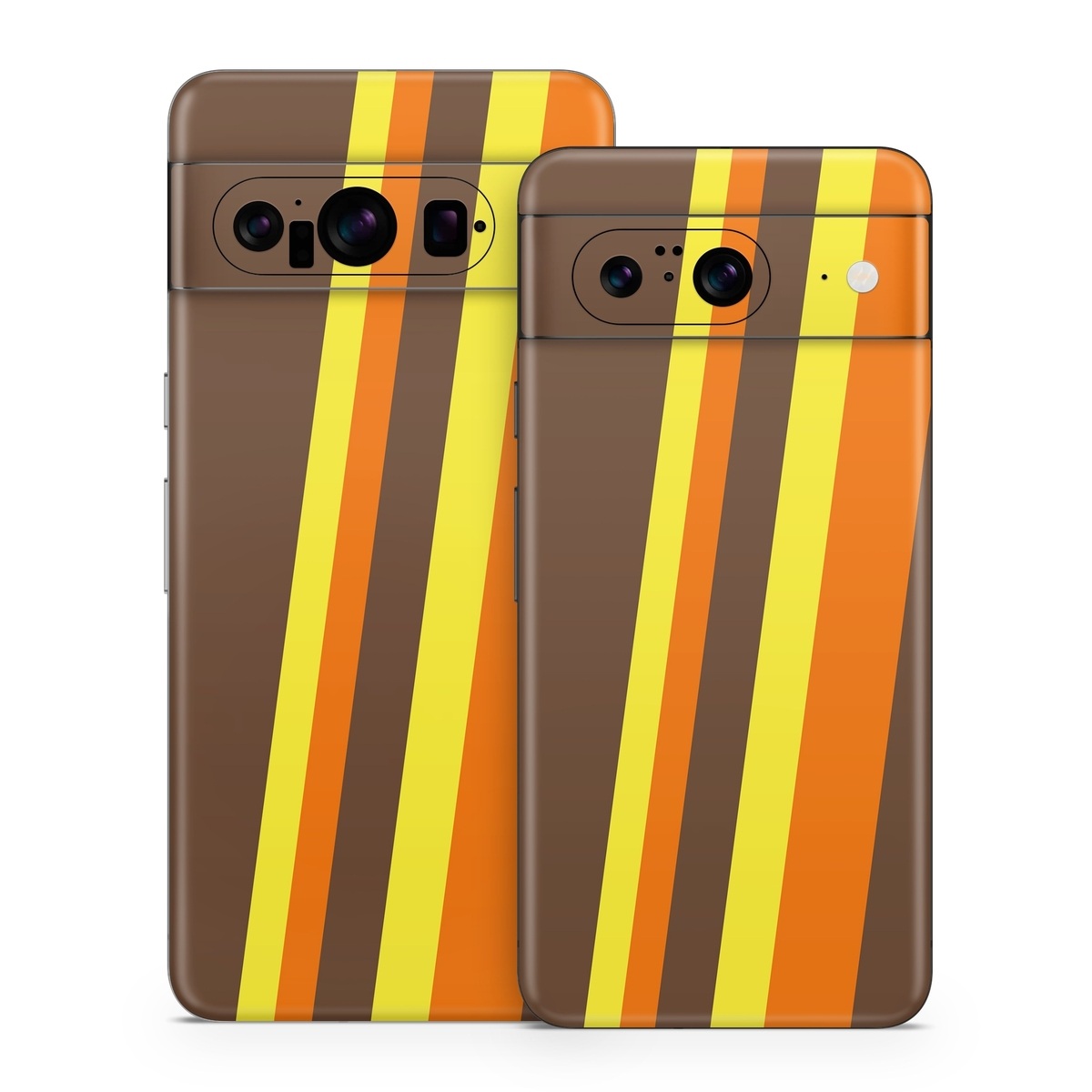 Google Pixel 8 Series Skin design of Orange, Yellow, Line, Brown, Font, Material property, Graphic design, Pattern, Parallel, with brown, orange, yellow colors