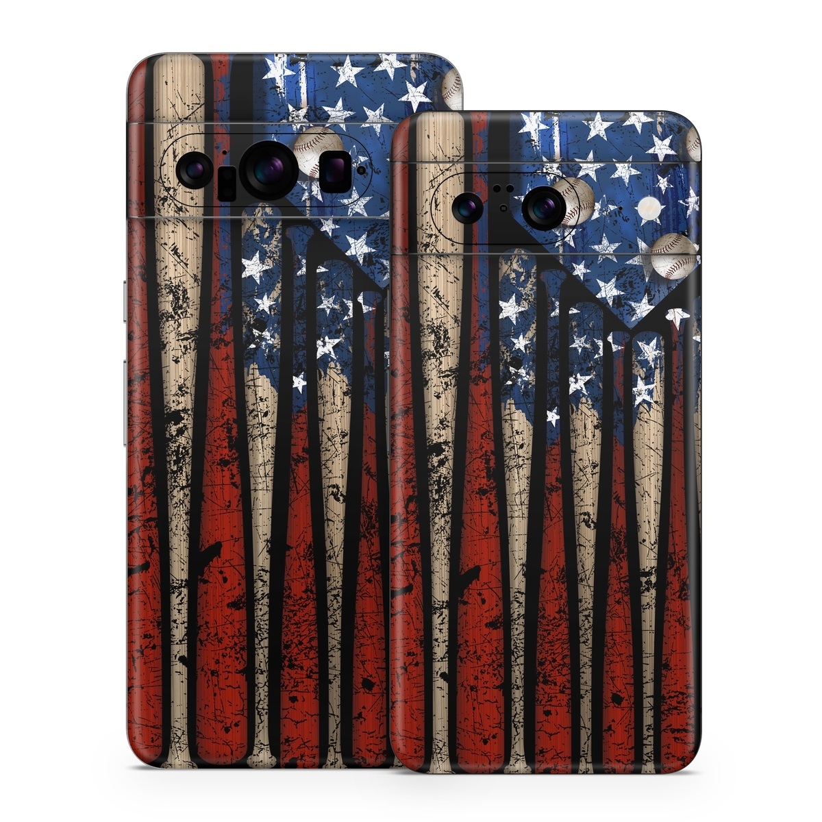 Google Pixel 8 Series Skin design of Baseball bat, Baseball equipment, with black, red, gray, green, blue colors