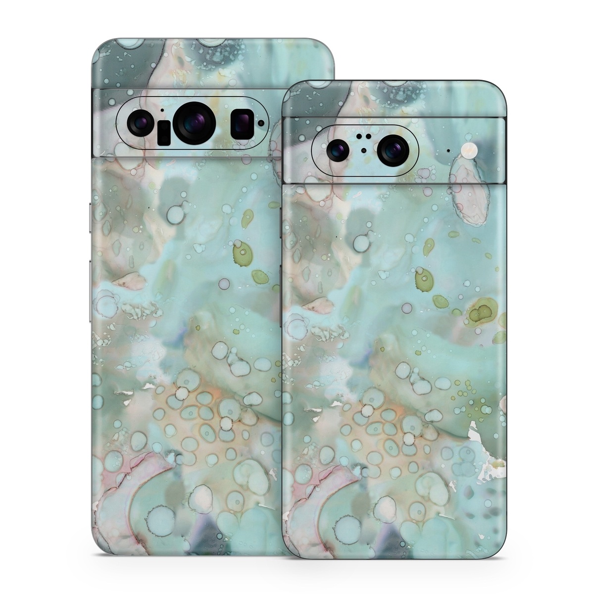 Google Pixel 8 Series Skin design of Aqua, Blue, Green, Watercolor paint, Pattern, Turquoise, Organism, Design, Art, Painting, with blue, green, pink colors