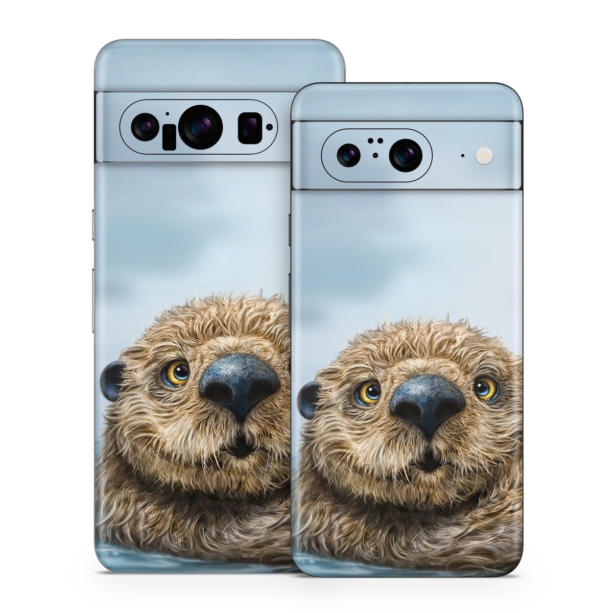 Google Pixel 8 Series Skin design of Mammal, Vertebrate, Otter, Sea otter, North american river otter, Marine mammal, Terrestrial animal, Mustelidae, Snout, Organism, with gray, black, blue, green, red colors