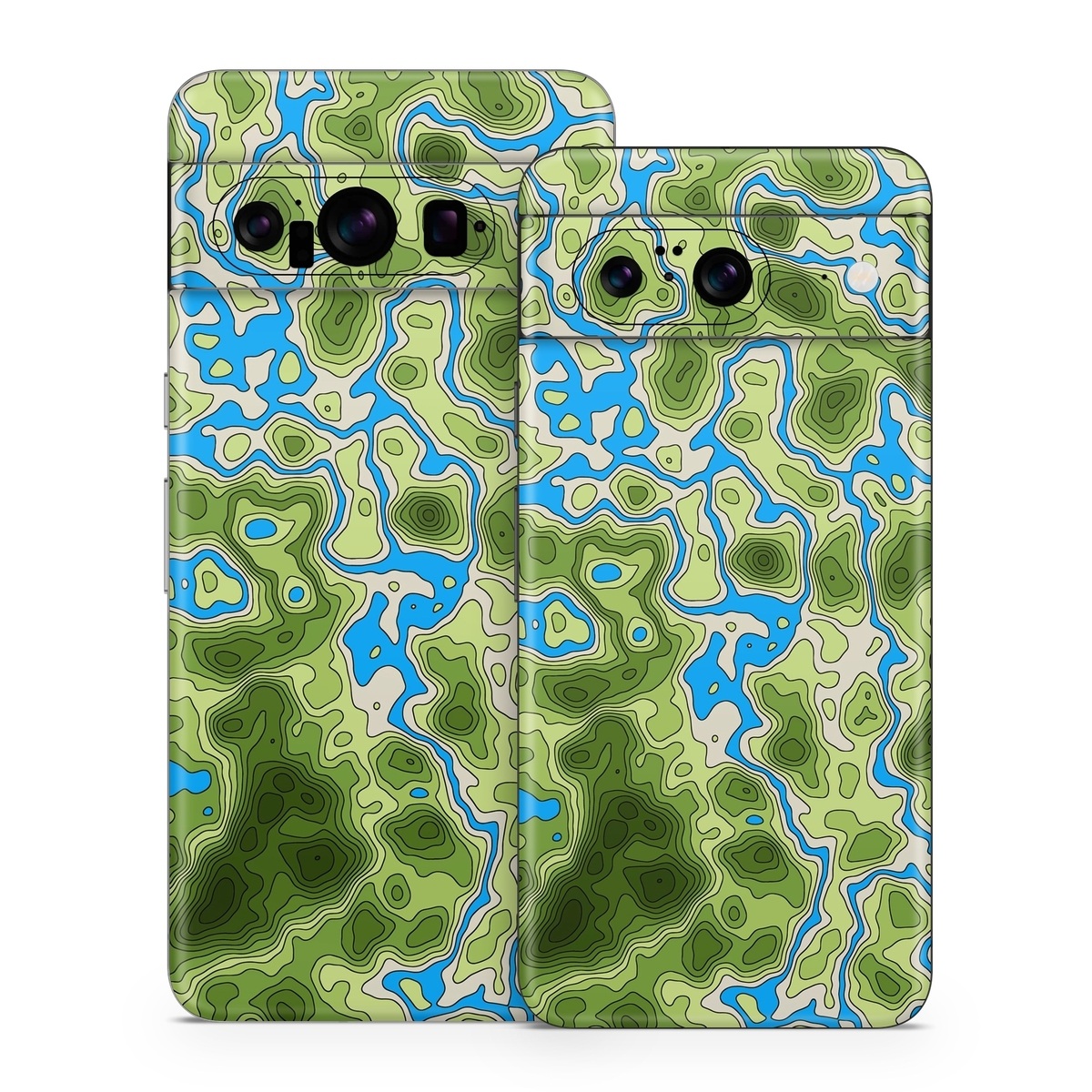 Google Pixel 8 Series Skin design of Botany, Azure, Organism, Vegetation, Aqua, Terrestrial plant, Symmetry, Electric blue, Pattern, Art, with green, blue colors