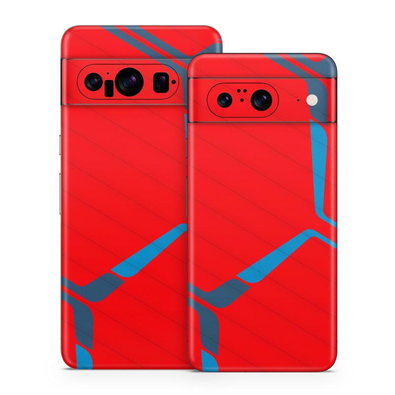 Google Pixel 8 Series Skin design of Triangle, Font, Rectangle, Tints and shades, Magenta, Electric blue, Pattern, Parallel, Symmetry, Carmine, with red, blue colors