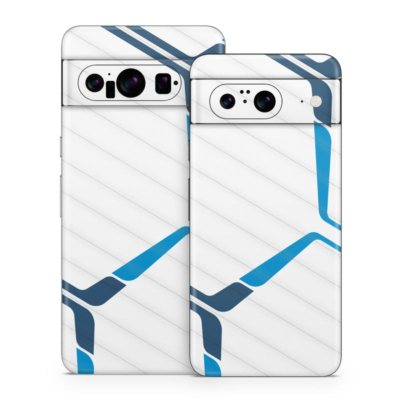 Google Pixel 8 Series Skin design of Textile, Sleeve, Font, Parallel, Pattern, Electric blue, Jersey, Sportswear, Symmetry, Graphics, with white, blue colors