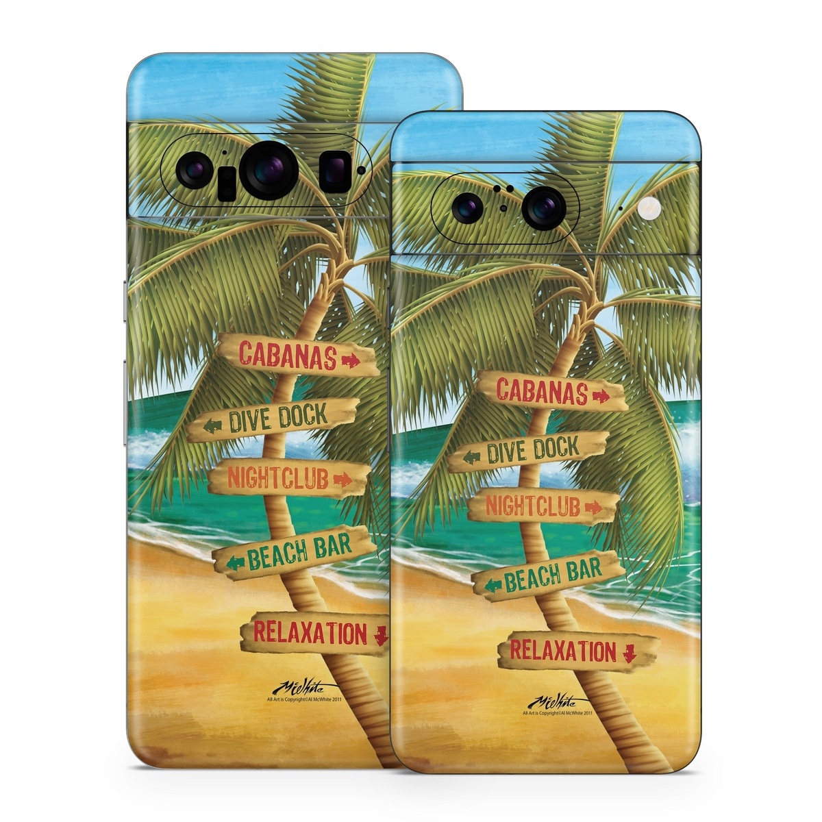 Google Pixel 8 Series Skin design of Palm tree, Arecales, Tropics, Tree, Caribbean, Wave, Water, Coconut, Ocean, Elaeis, with green, purple, gray, black, blue colors