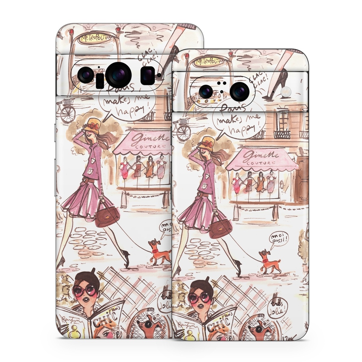 Google Pixel 8 Series Skin design of Cartoon, Illustration, Comic book, Fiction, Comics, Art, Human, Organism, Fictional character, Style, with gray, white, pink, red, yellow, green colors