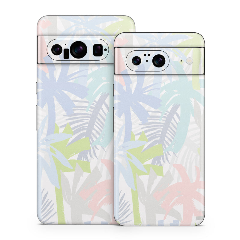 Google Pixel 8 Series Skin design of Palm trees, with bllue, green, pink, yellow, white, gray colors