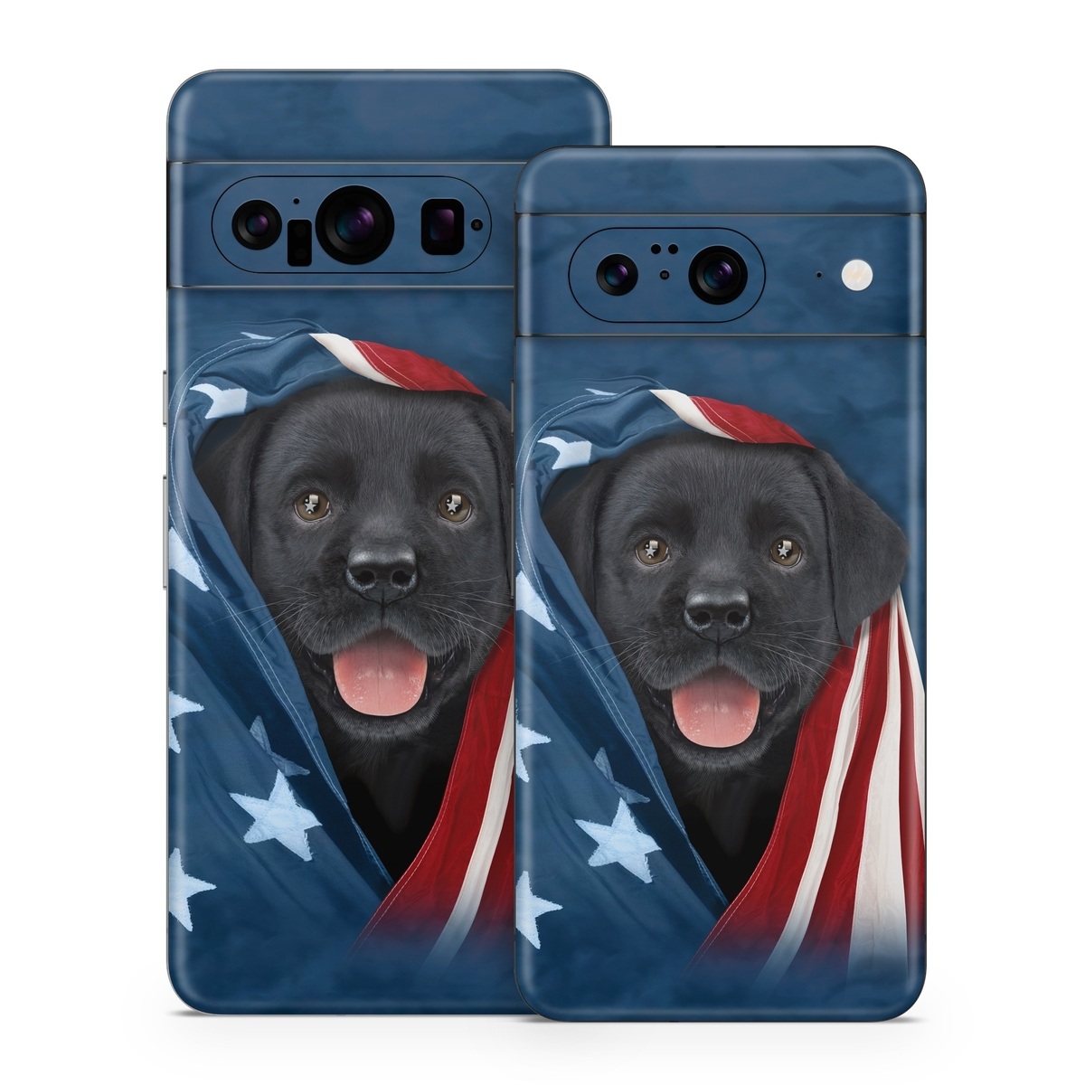 Google Pixel 8 Series Skin design of Canidae, Dog, Dog breed, Flag, Snout, Carnivore, Sporting Group, Labrador retriever, Flag of the united states, Puppy, with black, gray, white, blue, red colors