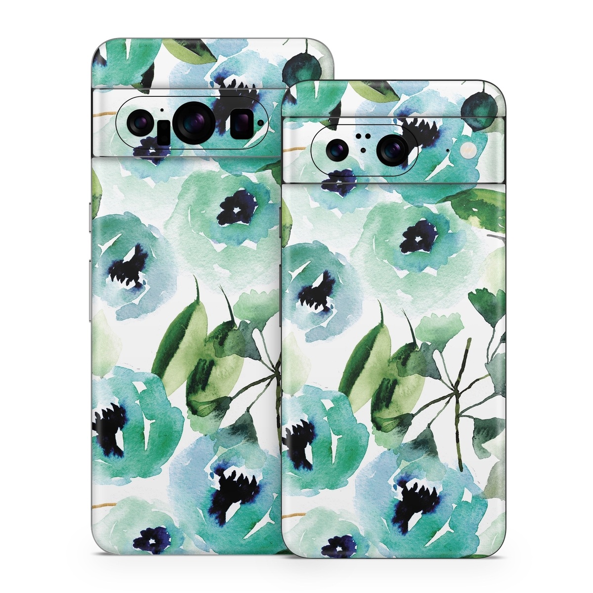 Google Pixel 8 Series Skin design of Green, Pattern, Leaf, Aqua, Plant, Design, Branch, Organism, Flower, Ivy, with white, green, blue, black colors