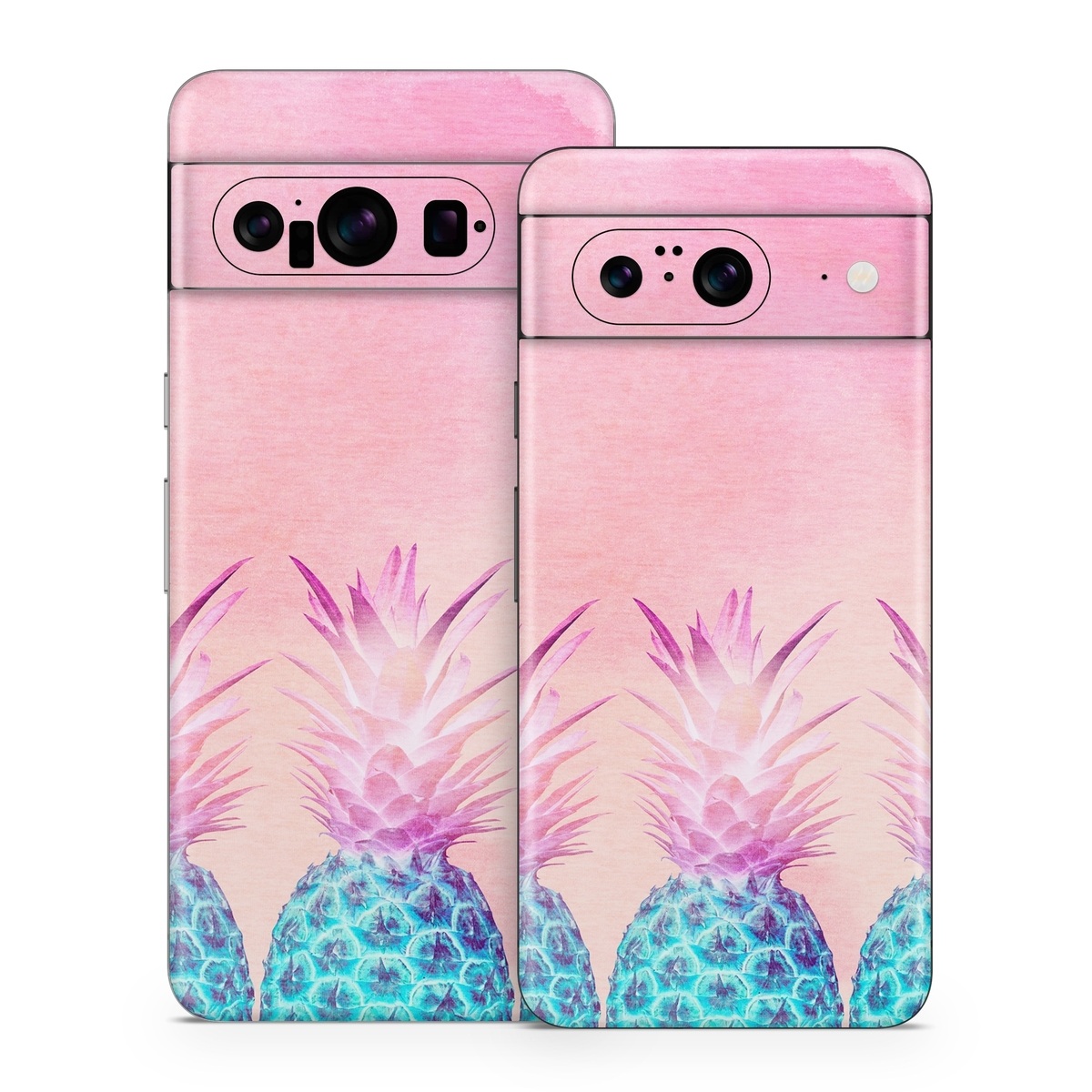 Google Pixel 8 Series Skin design of Pineapple, Ananas, Pink, Fruit, Plant, Bromeliaceae, Pattern, Poales, with pink, blue, orange colors