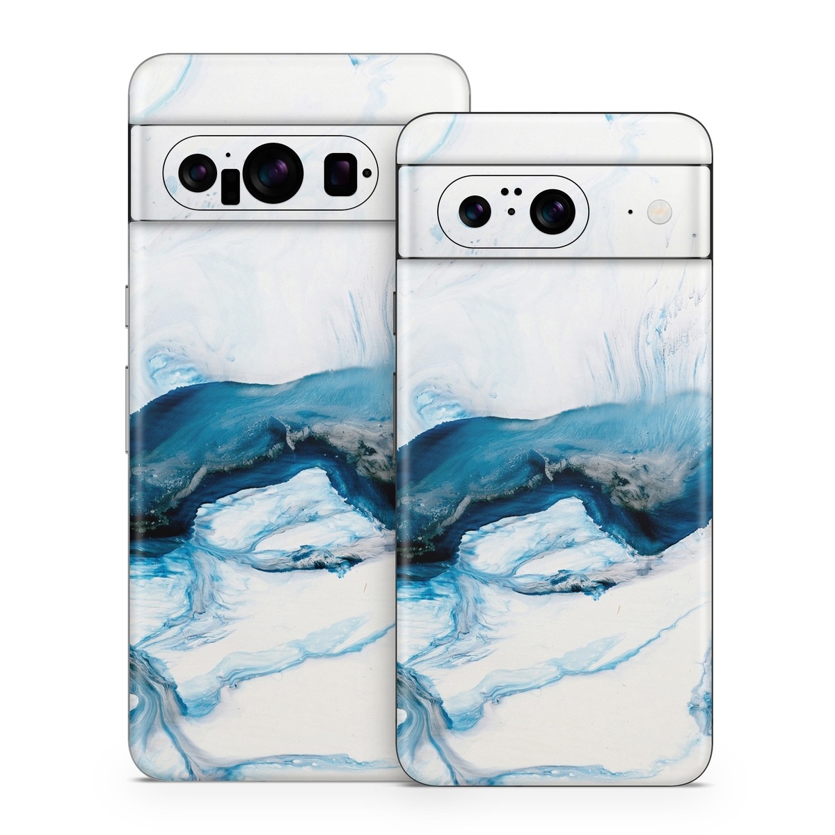 Google Pixel 8 Series Skin design of Glacial landform, Blue, Water, Glacier, Sky, Arctic, Ice cap, Watercolor paint, Drawing, Art, with white, blue, black colors