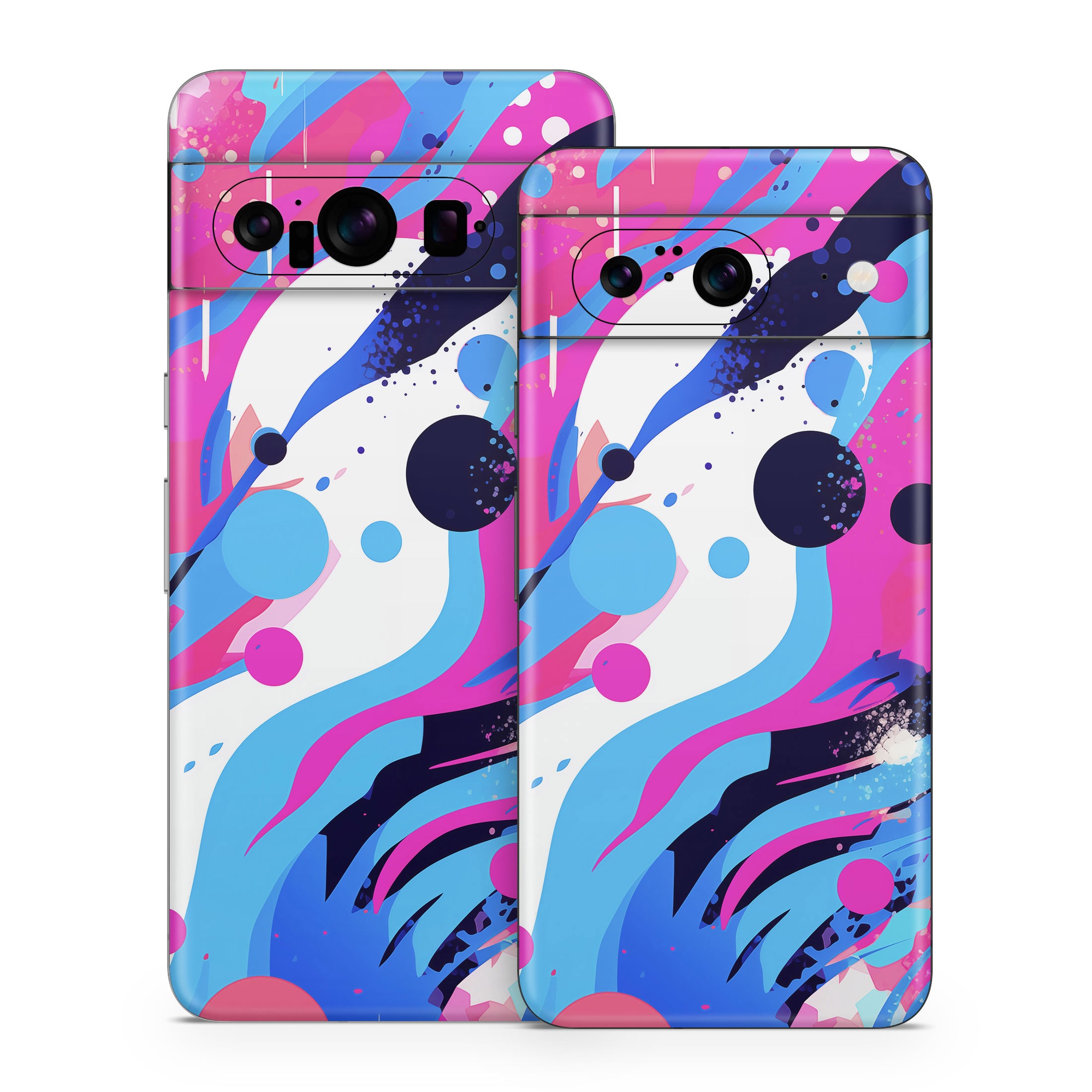 Google Pixel 8 Series Skin design of Organism, Art, Line, Font, Magenta, Art paint, Paint, Pattern, Electric blue, Tints and shades, with pink, blue, white, black, orange colors