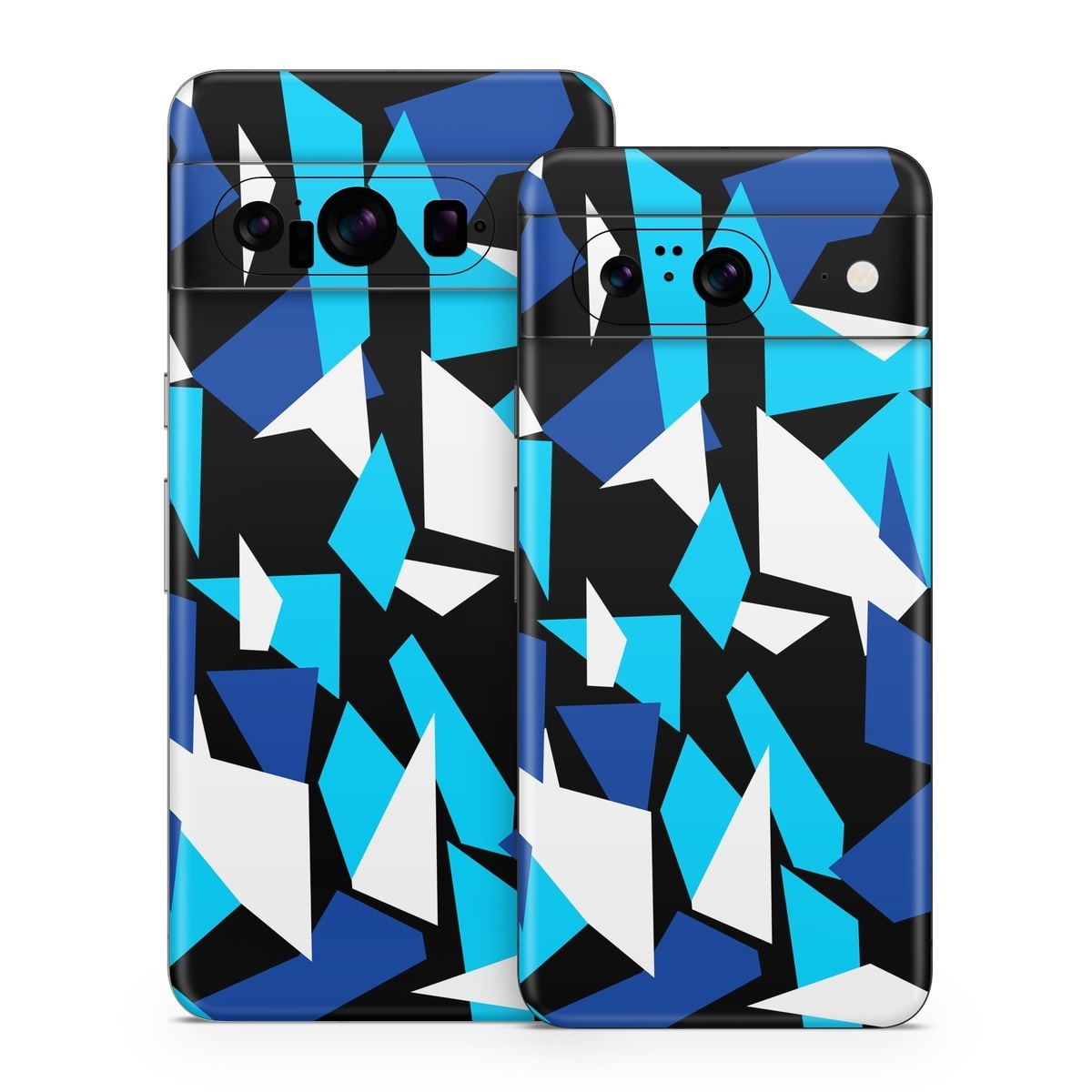 Google Pixel 8 Series Skin design of Blue, Pattern, Turquoise, Cobalt blue, Teal, Design, Electric blue, Graphic design, Triangle, Font, with blue, white, black colors