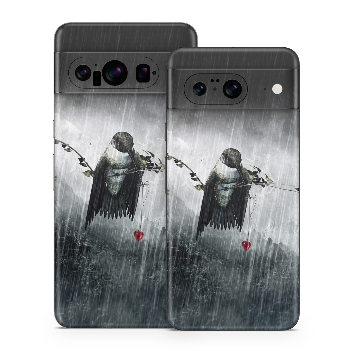 Google Pixel 8 Series Skin design of Water, Cg artwork, Graphic design, Fictional character, Darkness, Illustration, with black, gray, white, red colors