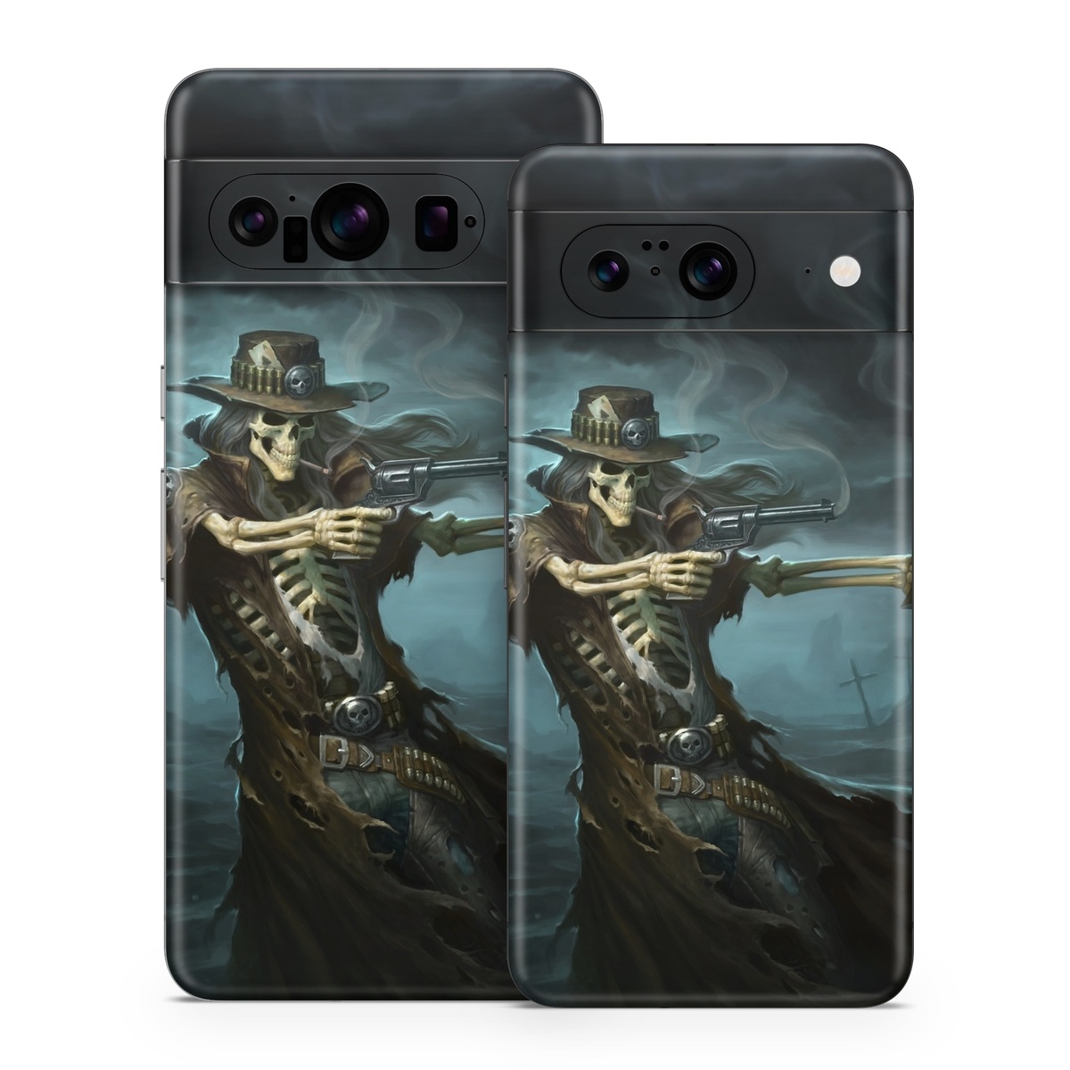 Google Pixel 8 Series Skin design of Cg artwork, Action-adventure game, Darkness, Illustration, Games, Adventure game, Pc game, Woman warrior, Digital compositing, Fictional character, with black, white, blue, gray colors