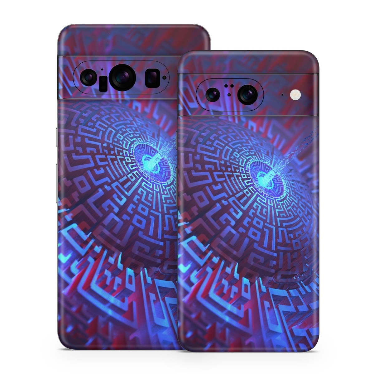 Google Pixel 8 Series Skin design of Blue, Light, Fractal art, Electric blue, Purple, Water, Psychedelic art, Organism, Art, Spiral, with black, blue colors