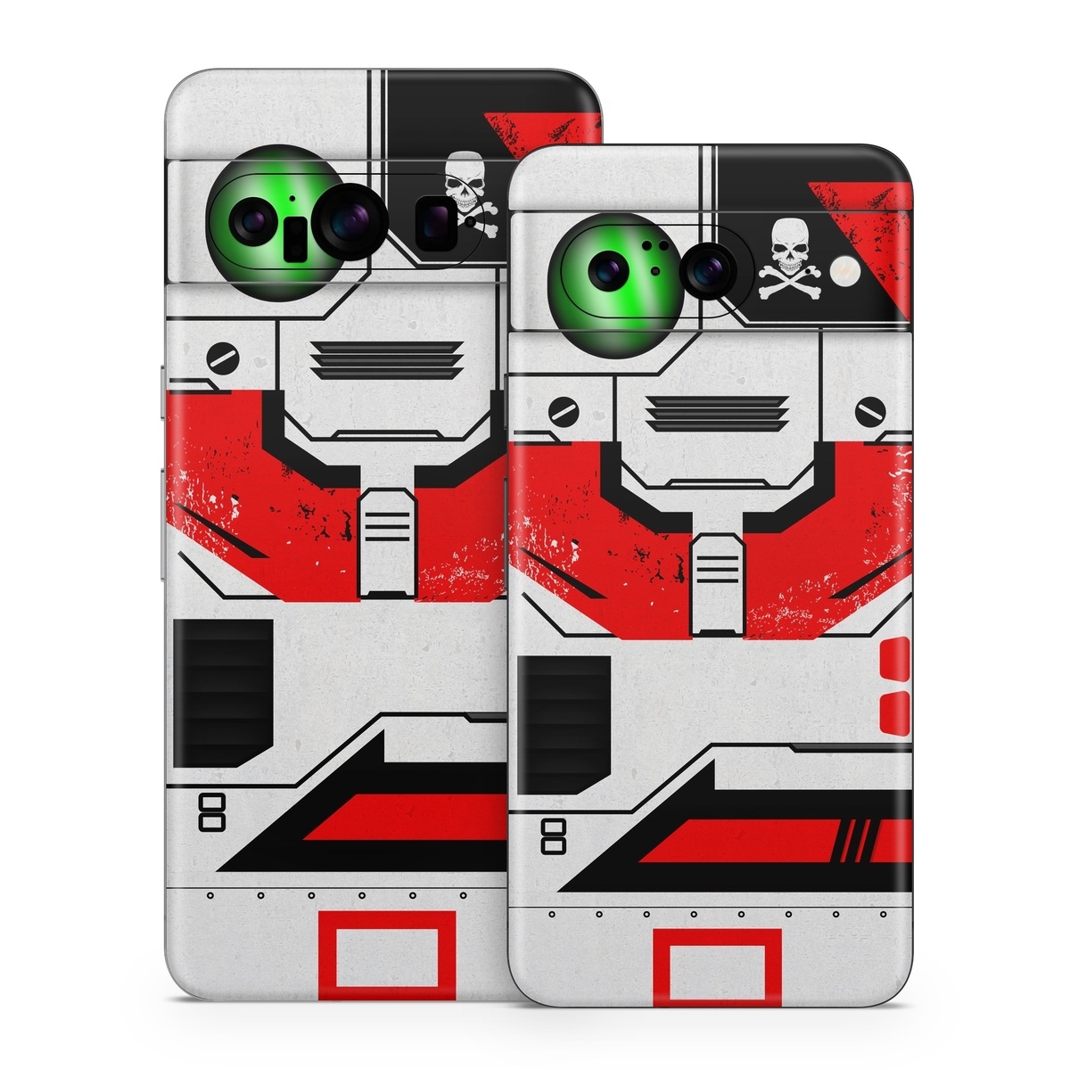 Google Pixel 8 Series Skin design of Floppy disk, Technology, Electric red, Fictional character, with white, red, black, gray colors