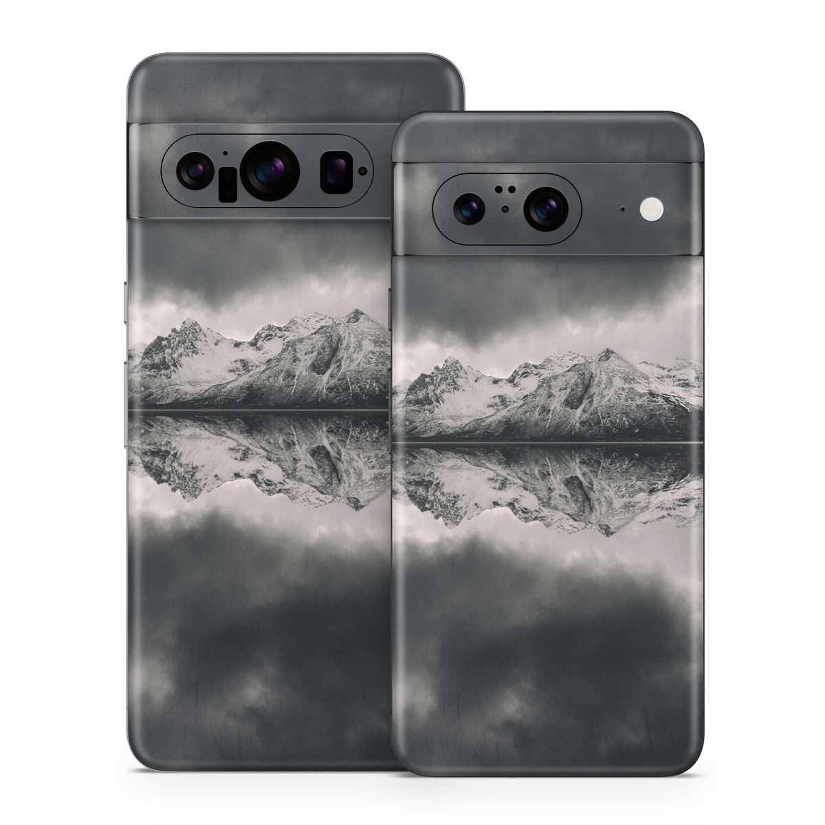 Google Pixel 8 Series Skin design of Sky, Cloud, Nature, Reflection, Water, Atmospheric phenomenon, Daytime, Black-and-white, Atmosphere, Calm, with white, black, gray colors