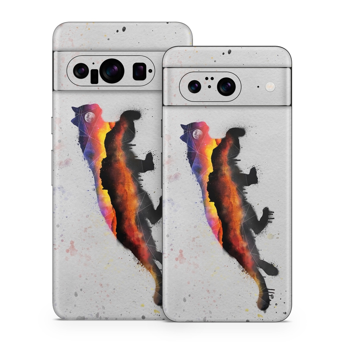 Google Pixel 8 Series Skin design of Illustration, Watercolor paint, Art, Tail, Painting, Drawing, Acrylic paint, Geological phenomenon, Red fox, Paint, with gray, black, red, yellow, orange, white colors
