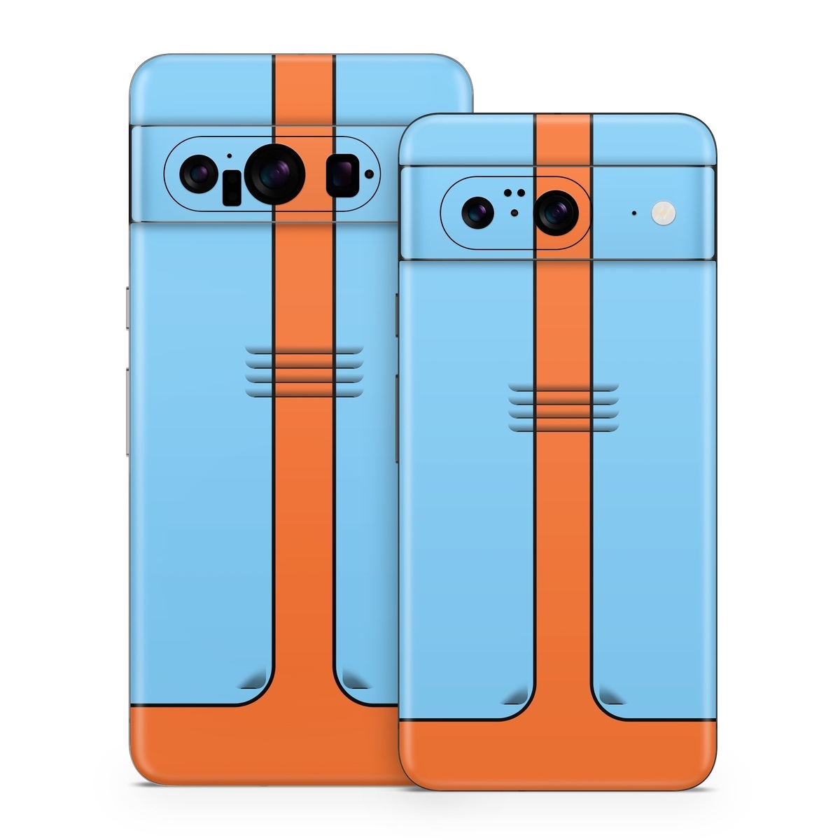 Google Pixel 8 Series Skin design of Line, with blue, orange, black colors