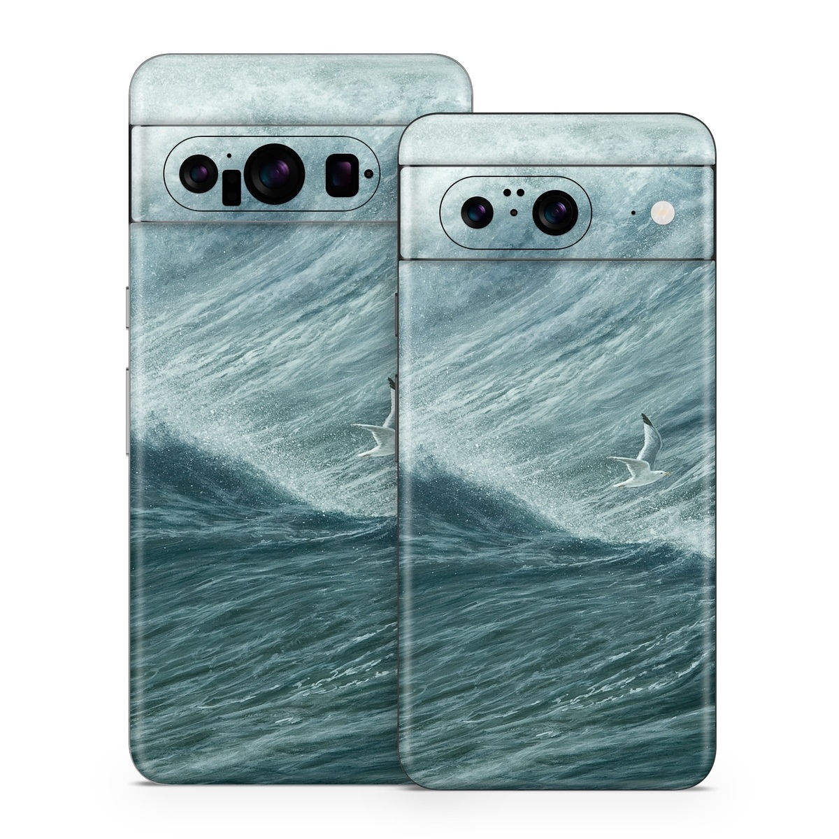 Google Pixel 8 Series Skin design of Wave, Wind wave, Tide, Sea, Ocean, Water, Sky, Wind, Tsunami, Surfing, with blue, white colors