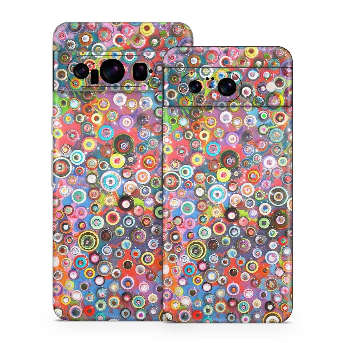 Google Pixel 8 Series Skin design of Pattern, Design, Textile, Visual arts, Circle, Art, with red, pink, blue, green, yellow, blue, orange colors