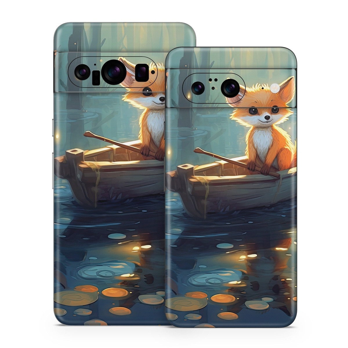 Google Pixel 8 Series Skin design of Water, Boat, Light, Nature, Organism, Orange, Cartoon, Watercraft, Art, Plant, with blue, yellow, orange, white, black, gray, green, brown colors