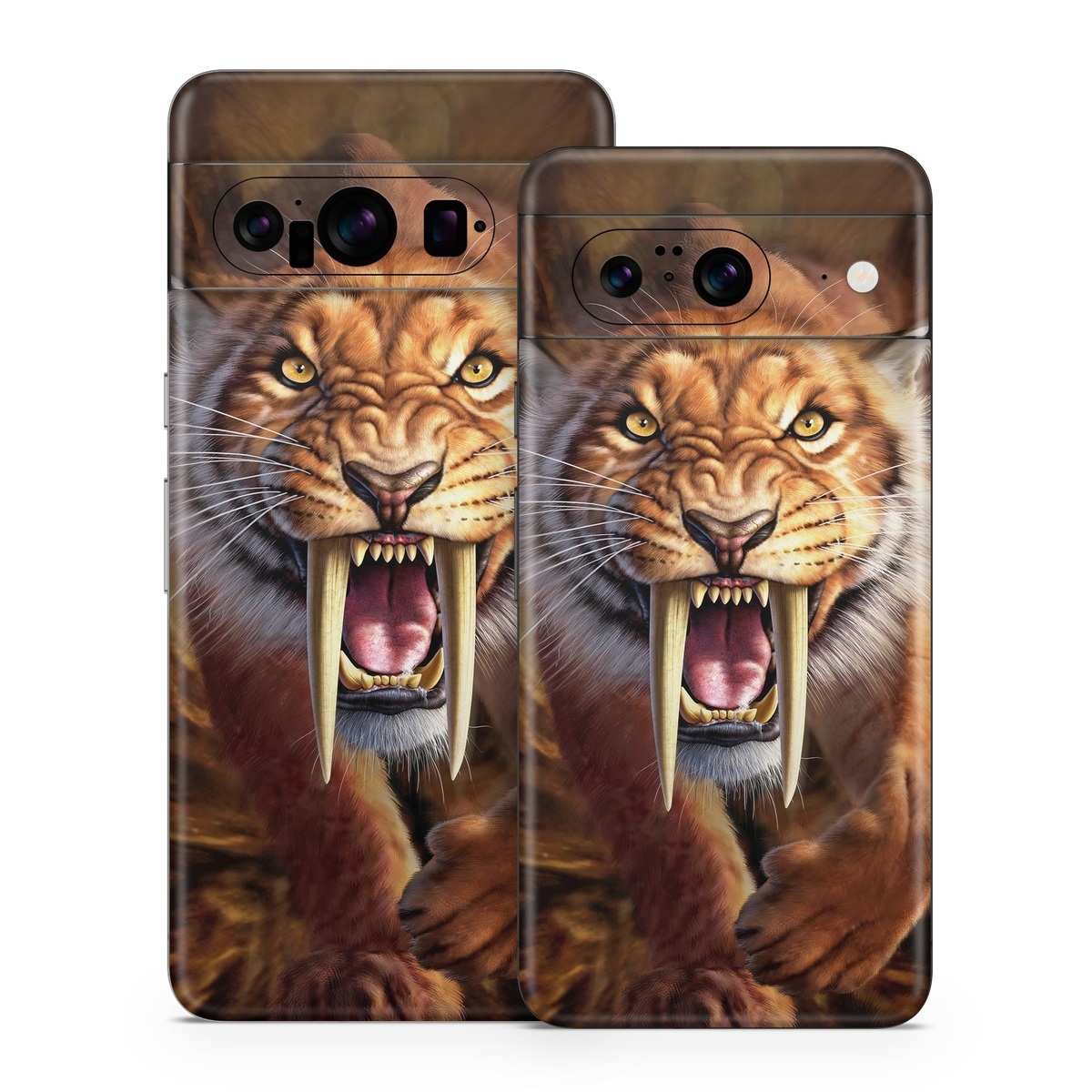 Google Pixel 8 Series Skin design of Roar, Felidae, Facial expression, Wildlife, Whiskers, Bengal tiger, Carnivore, Snout, Big cats, Fang, with black, orange, yellow, white colors