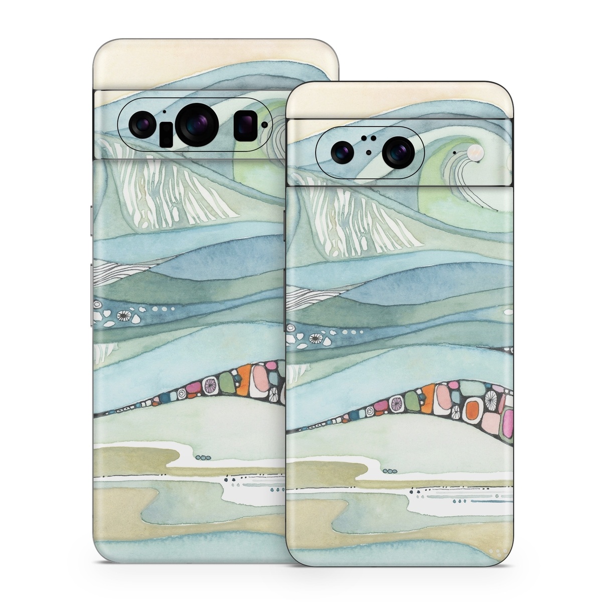 Google Pixel 8 Series Skin design of Line, Illustration, Art, with blue, green, orange, pink, black, white, yellow colors
