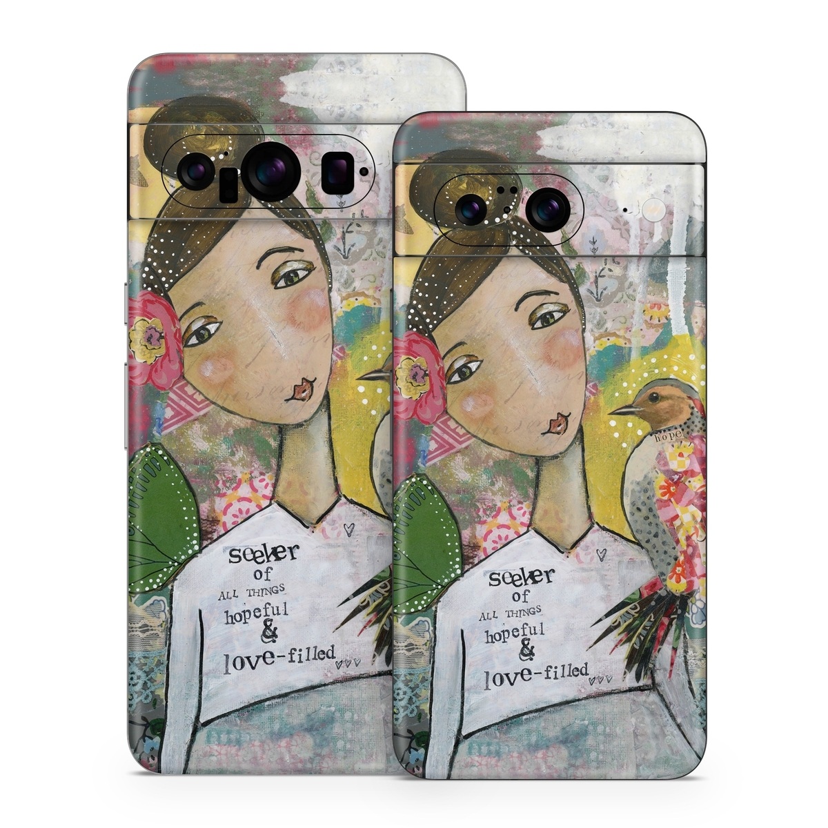 Google Pixel 8 Series Skin design of Art, Painting, Illustration, Visual arts, Watercolor paint, Acrylic paint, Flower, Plant, Paint, Modern art, with white, green, pink, red, yellow colors