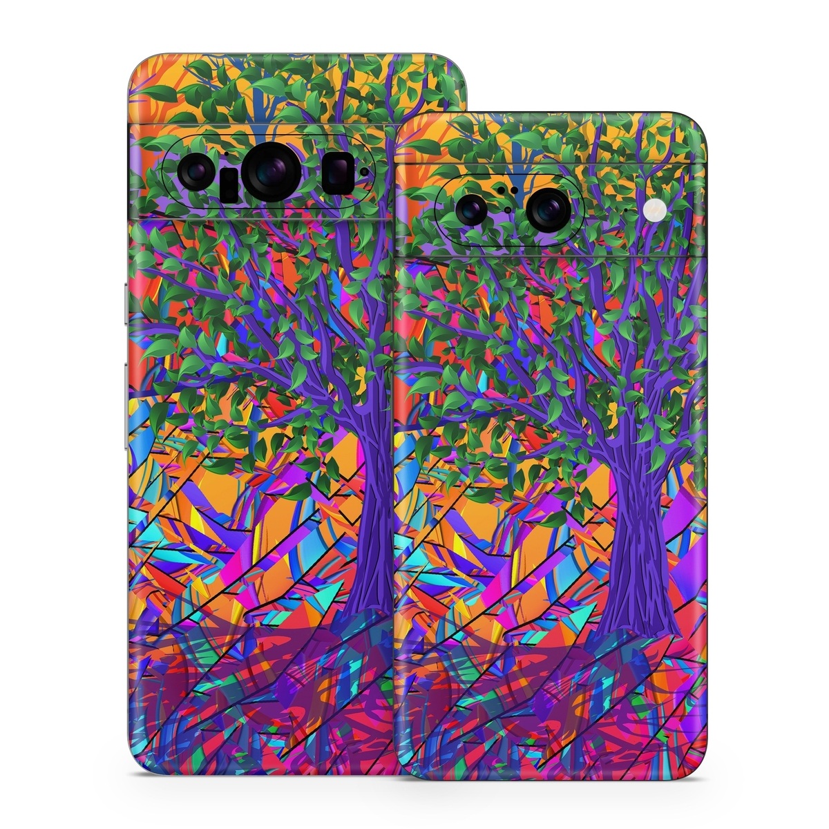 Google Pixel 8 Series Skin design of Psychedelic art, Pattern, Visual arts, Art, Plant, Acrylic paint, Modern art, with green, purple, orange, blue, purple, yellow, red colors