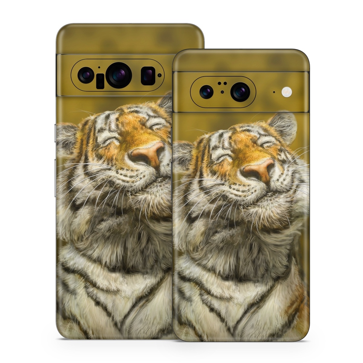 Google Pixel 8 Series Skin design of Tiger, Vertebrate, Bengal tiger, Mammal, Wildlife, Siberian tiger, Terrestrial animal, Felidae, Snout, Whiskers, with black, white, orange, yellow colors