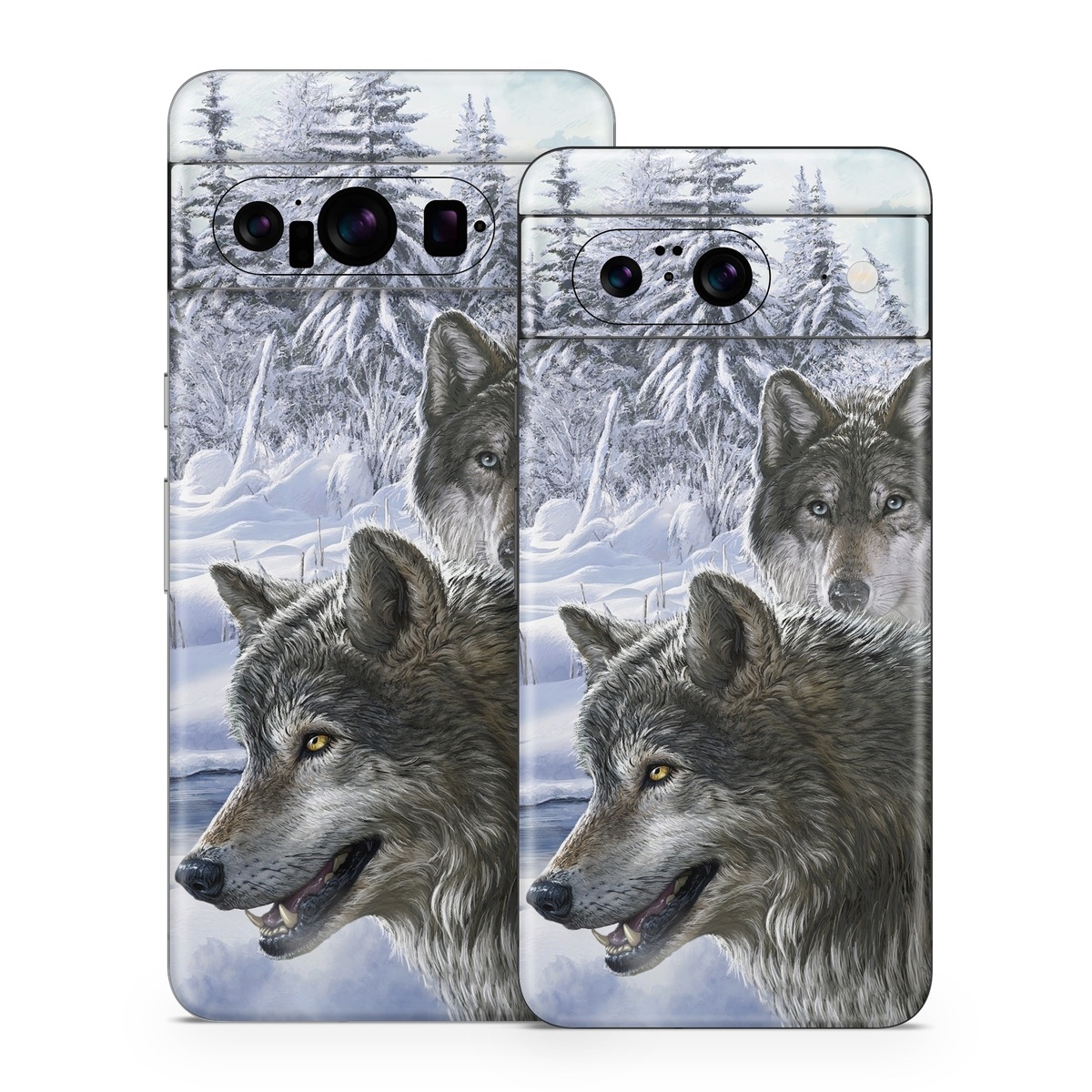 Google Pixel 8 Series Skin design of Mammal, Vertebrate, Wolf, Canidae, canis lupus tundrarum, Canis, Wildlife, Carnivore, Wolfdog, Dog, with gray, black, blue, purple colors