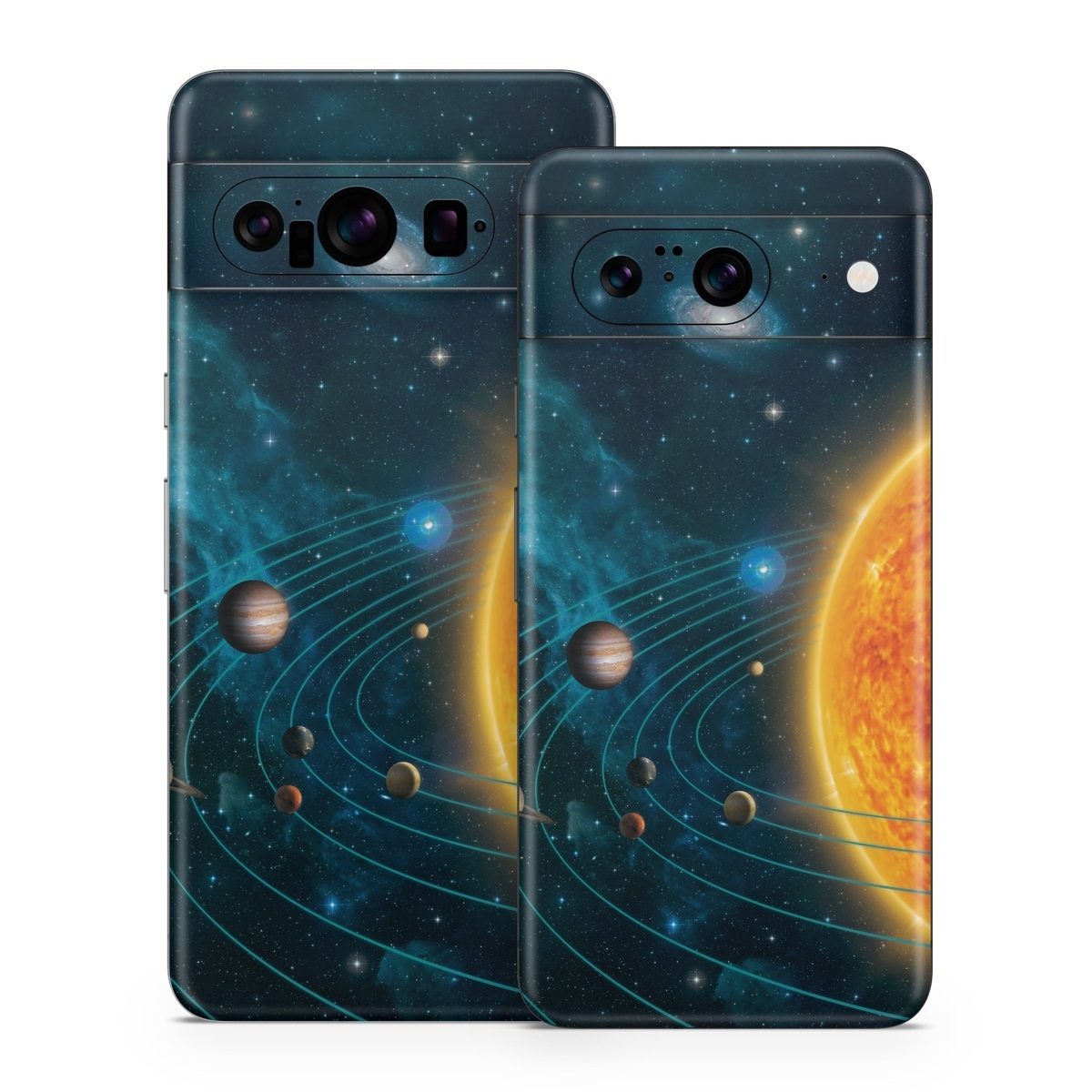Google Pixel 8 Series Skin design of Astronomical object, Universe, Outer space, Galaxy, Astronomy, Atmosphere, Space, Planet, Science, Sky, with red, yellow, black, blue, brown, white colors