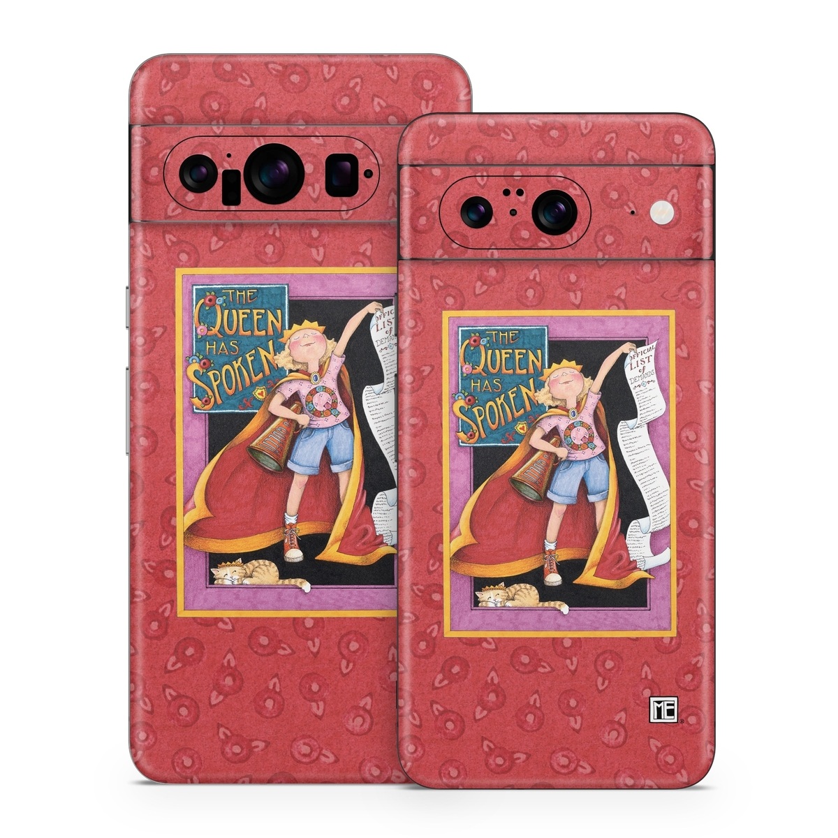 Google Pixel 8 Series Skin design of Cartoon, Illustration, Art, Miniature, Fictional character, Fiction, Magenta, Style, with red, gray, black, green, orange, purple colors