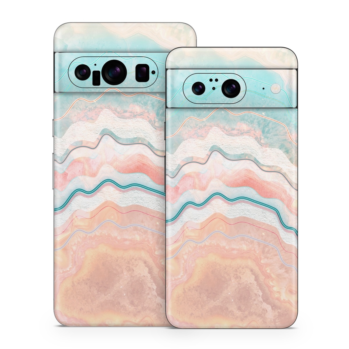 Google Pixel 8 Series Skin design of Aqua, Line, Pattern, Watercolor paint, Design, Illustration, Art, with blue, pink, white, orange, yellow colors