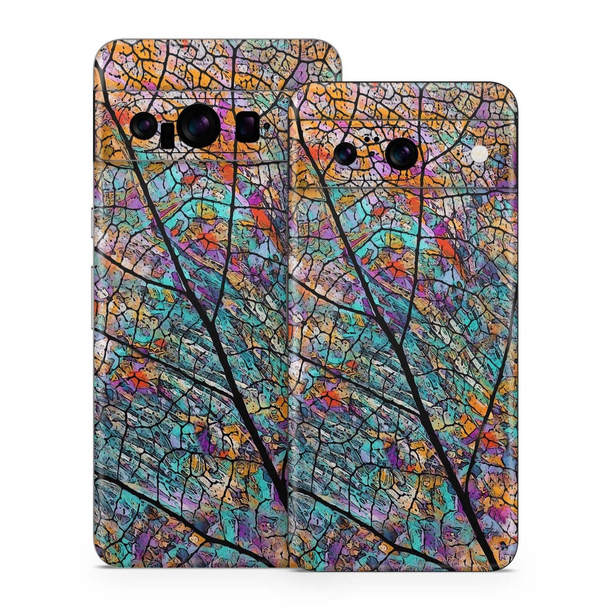 Google Pixel 8 Series Skin design of Pattern, Colorfulness, Line, Branch, Tree, Leaf, Design, Visual arts, Glass, Plant, with black, gray, red, blue, green colors