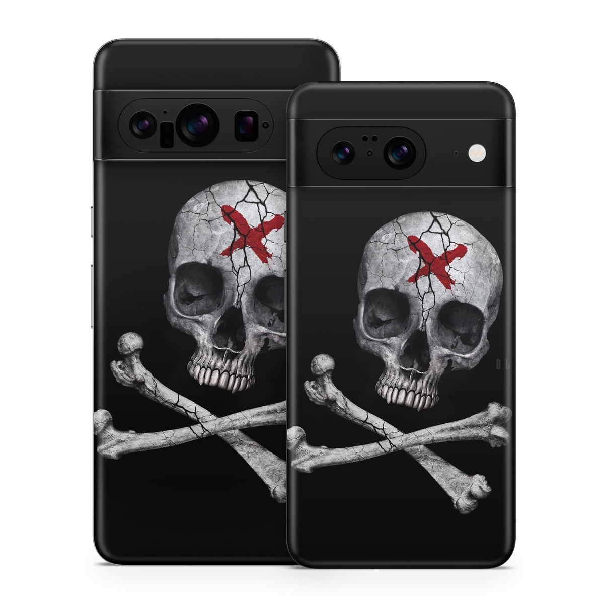 Google Pixel 8 Series Skin design of Bone, Skull, Skeleton, Jaw, Illustration, Animation, Fictional character, Still life photography, with black, white, gray colors