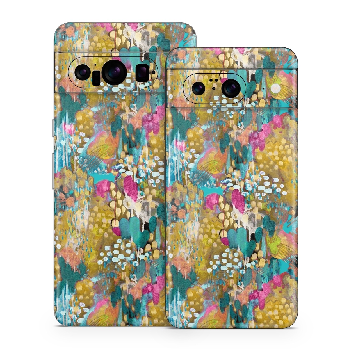 Google Pixel 8 Series Skin design of Pattern, Textile, Design, Art, Visual arts, Wildflower, with green, gray, blue, black, red colors