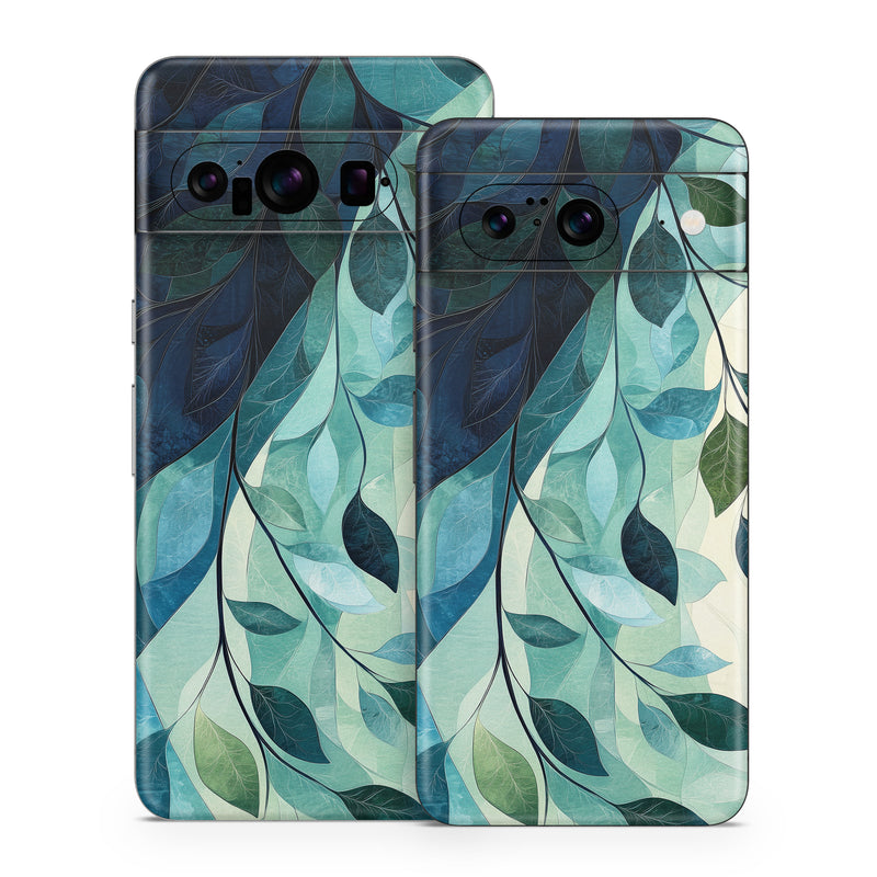 Google Pixel 8 Series Skin design of Blue, Natural material, Modern art, Wallpaper, Paint, Motif, with white, blue, green, yellow colors
