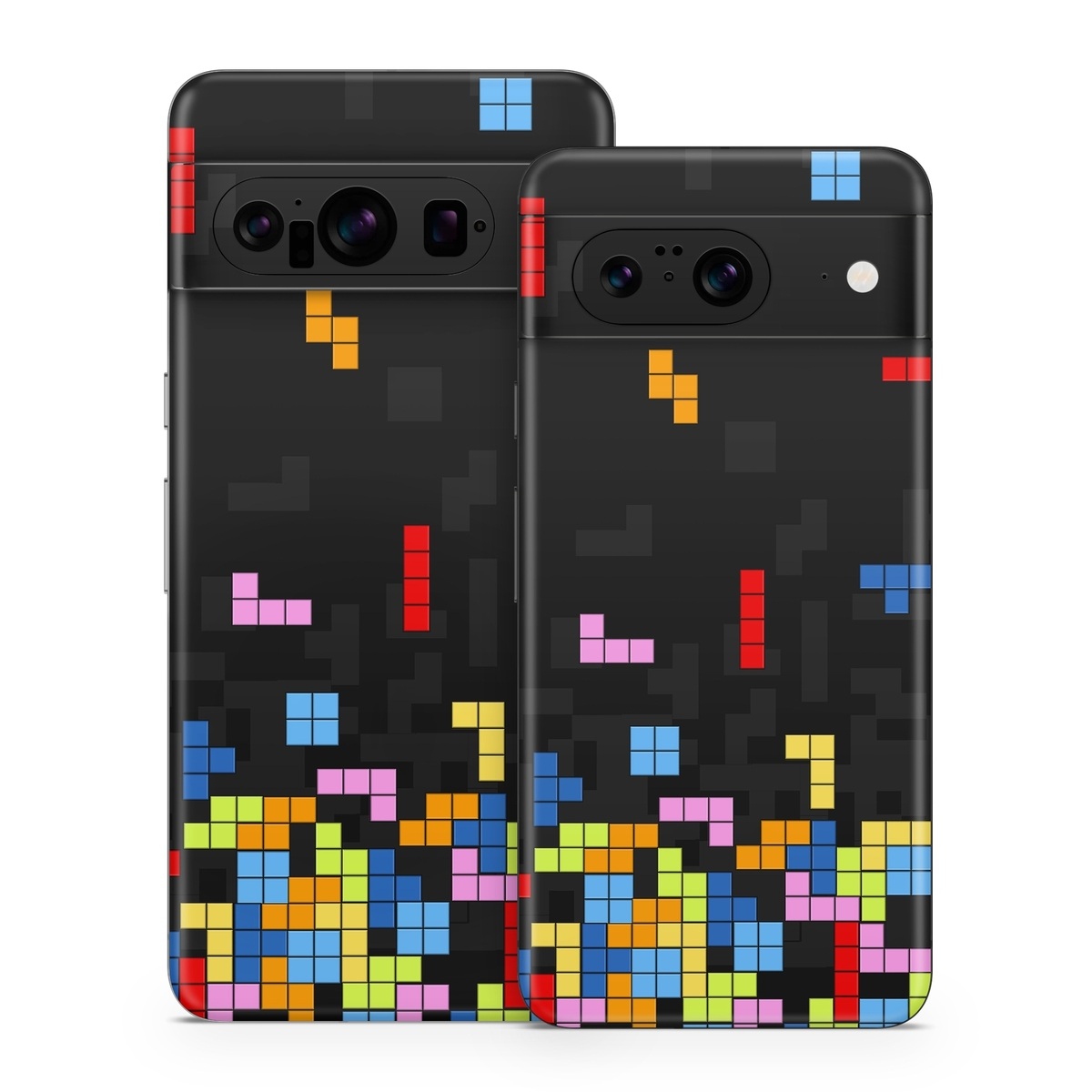Google Pixel 8 Series Skin design of Pattern, Symmetry, Font, Design, Graphic design, Line, Colorfulness, Magenta, Square, Graphics, with black, green, blue, orange, red colors