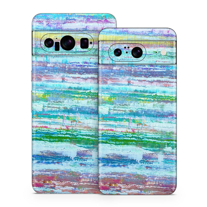 Google Pixel 8 Series Skin design of Blue, Art Paint, Paint, Watercolor painting, Dye, with blue, green, white, yellow, red, purple colors