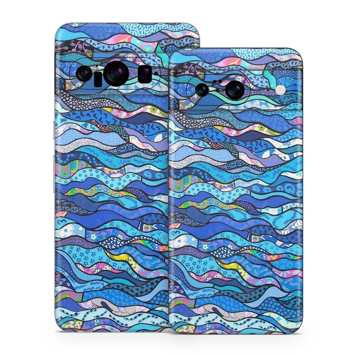 Google Pixel 8 Series Skin design of Blue, Pattern, Aqua, Water, Line, Design, Textile, Psychedelic art, Electric blue, with blue, black, gray, purple colors